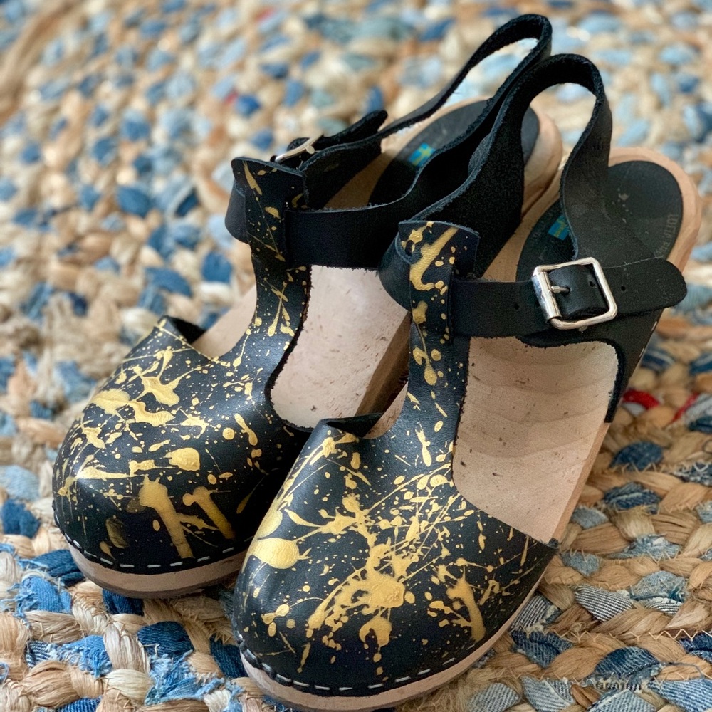 Lotta’s! Wooden Clogs! Black and Gold!